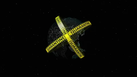 Digital map with quarantine yellow line around the globe, world coronavirus Video stock 133564317