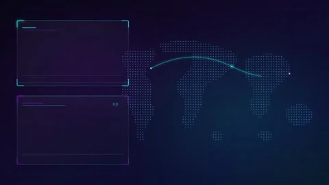 Digital map with question marks and data panels in futuristic dark blue and.. 動画素材 336365077