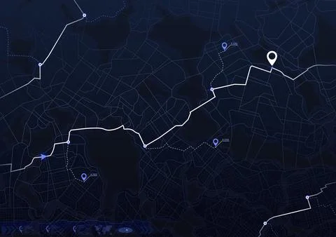 Digital map with road network. Highlights routes with line and several blue Illustrazione stock