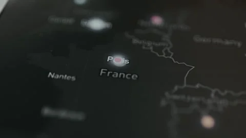 Digital map showing cyberattack activity targeting Paris, France Stock Footage 330235720