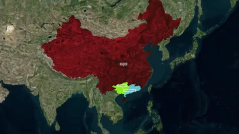 Digital map showing geographic location of guanxi in guangdong province china Video stock 345717533
