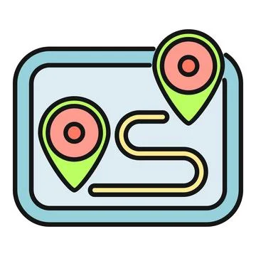 Digital map showing navigation route with location pins 스톡 일러스트