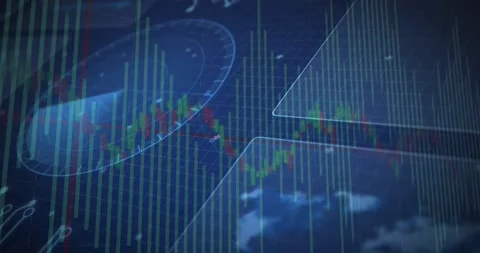 Digital map starting candlesticks fluctuating overlays expanding pointers Stock Footage 317118860