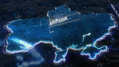 Digital map of Ukraine with HUD interface, geographical relief visualization Stock Footage 340634241