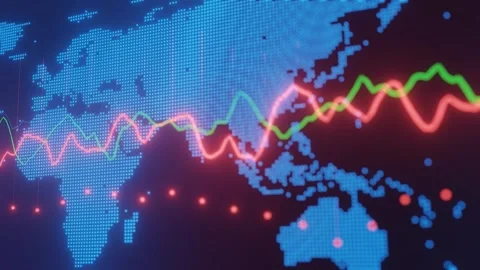 Digital map of the United Kingdom and Europe with glowing blue grid, red and Stock Footage 296207982