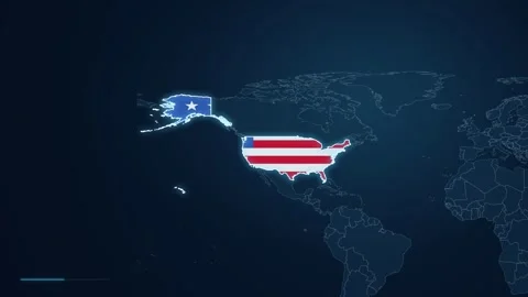 Digital Map Of The United States With The US Flag Stock Footage 343981964