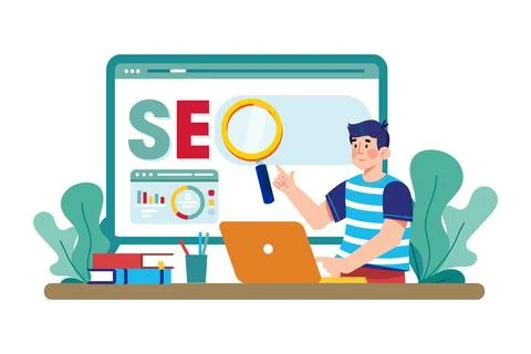 Digital marketer creating a SEO strategy for a new website. Stock Illustration