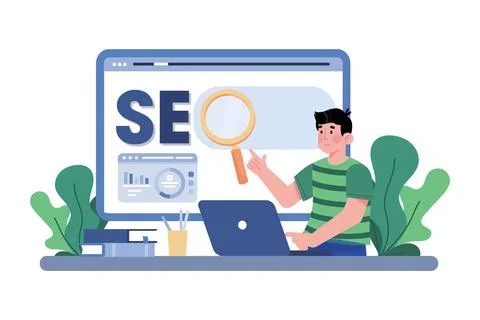 Digital marketer creating a SEO strategy for a new website. Stock Illustration