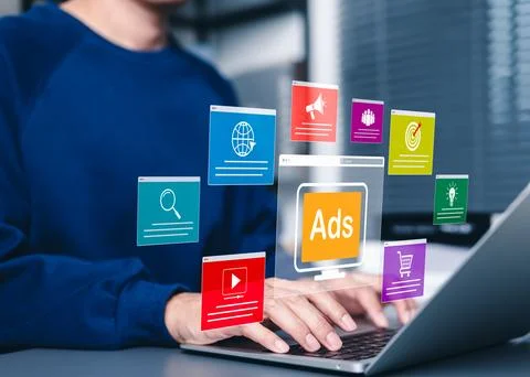 Digital Marketing Ads on Website Interface. Stock Photos