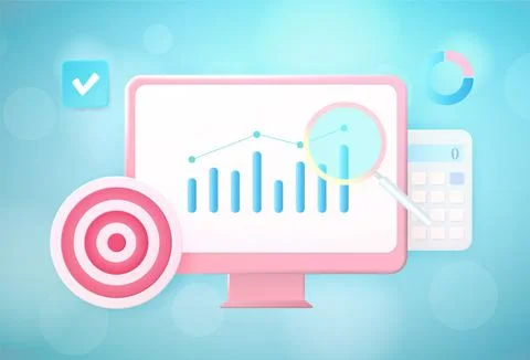 Digital Marketing analytics 3d concept. Business Data analysis, information Stock Illustration