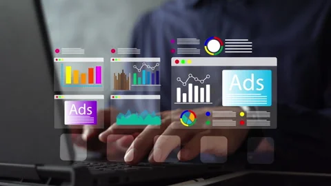 Digital marketing analytics dashboard with advertising data, charts, and onl Stock Footage 315516041