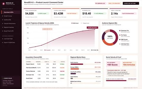 Digital Marketing Analytics Dashboard for Software Product Launch Performance Illustrazione stock