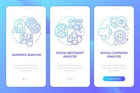 Digital marketing analytics layers blue gradient onboarding mobile app screen 스톡 일러스트