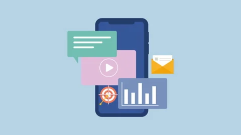 Digital Marketing and Analytics Animated Flat Design Icons 2d with Alpha Matte Video stock 334994132