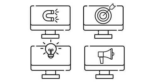 Digital marketing and conversion computer set Stock Illustration