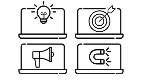 Digital marketing and conversion laptop set Stock Illustration