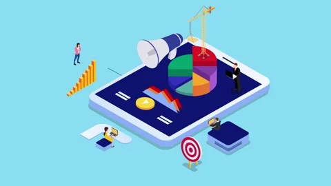 Digital Marketing and Data Analysis Concept with Charts and Devices 3d anim.. Video stock 302529449