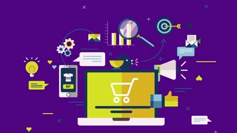Digital Marketing and E-commerce Ecosystem Illustration Stock Footage 333693252