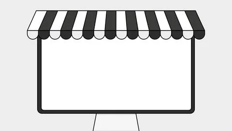Digital Marketing and E-Commerce Concept with Computer Display as a Vendor Stall Stock Illustration