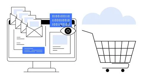 Digital Marketing and E-commerce Concept with Emails and Shopping Cart Stock-Illustration