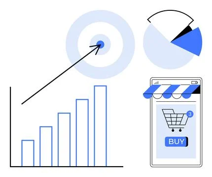 Digital Marketing and E-Commerce Growth with Data Analytics and Visuals 스톡 일러스트