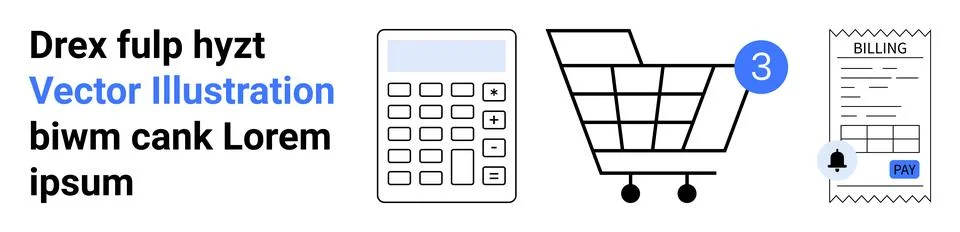 Digital Marketing and E-commerce Elements Calculator, Shopping Cart, Billing Stock Illustration