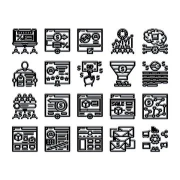 Digital marketing and e commerce business analytics icons Stock Illustration