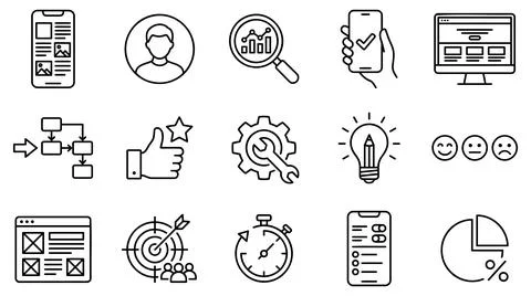 Digital marketing and user experience line icon collection for web design 스톡 일러스트
