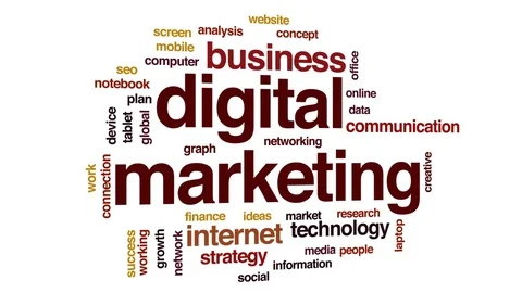 Digital marketing animated word cloud, text design animation. Stock Footage 74780753
