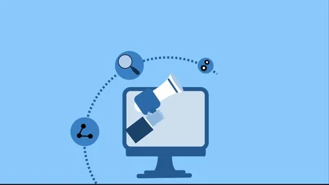 Digital Marketing Animation with Computer and Megaphone Stock Footage 315002448