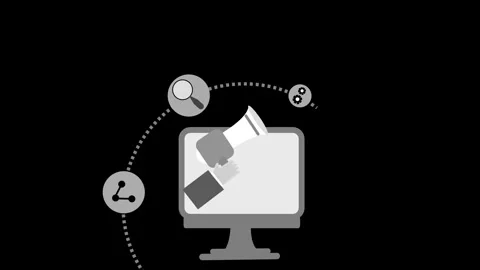 Digital Marketing Animation with Computer and Megaphone Stock Footage 315002452