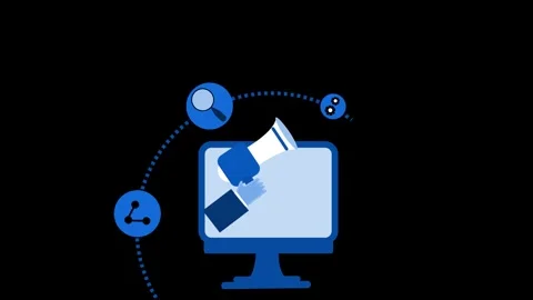 Digital Marketing Animation with Computer and Megaphone Stock Footage 315002463