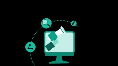 Digital Marketing Animation with Computer and Megaphone Stock Footage 315002466