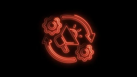Digital marketing automation and optimization glowing red neon icon style vid Video stock 312316194