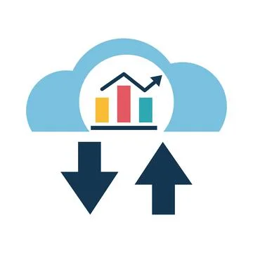 Digital marketing bars chart in cloud computing flat style icon vector design 스톡 일러스트