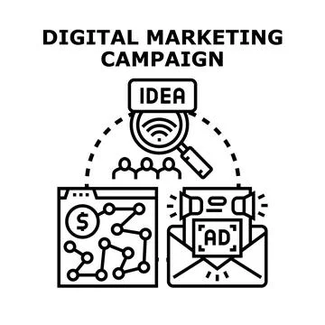 Digital marketing campaign idea development strategy concept Stock Illustration