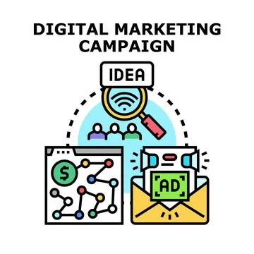 Digital marketing campaign idea development strategy concept Stock Illustration