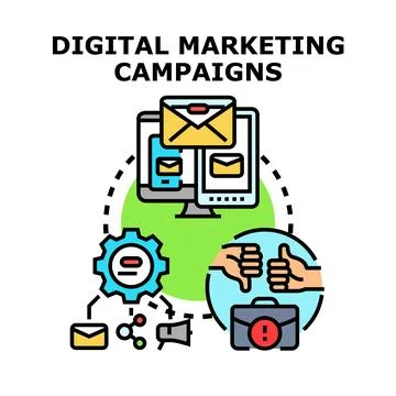 Digital marketing campaigns evaluating business strategy and results Stock Illustration