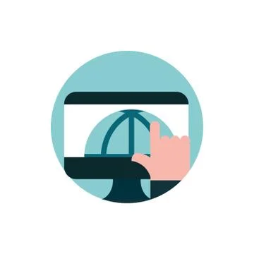 Digital marketing computer hand world clicking Stock Illustration