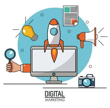 Digital marketing computer technology online information system Illustrazione stock