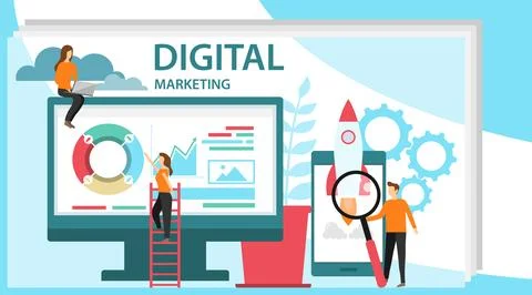 Digital marketing concept. Concept for Digital marketing agency. Specialist. Illustrazione stock