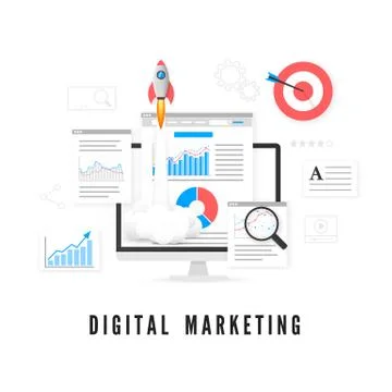 Digital marketing concept. Data analysis. SEO promotion. Vector illustration Stock Illustration