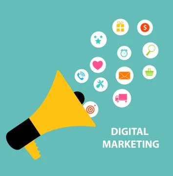 Digital Marketing Concept for Different Electronic Devices. Vect 스톡 일러스트