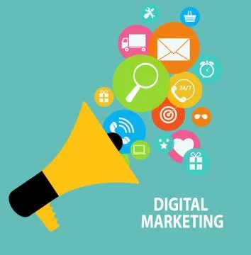 Digital Marketing Concept for Different Electronic Devices. Vect Stock Illustration