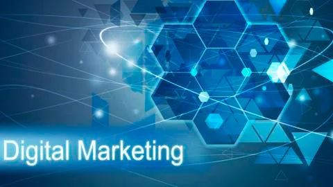 Digital Marketing concept, Innovation Computer Data Technology, background blue Stock Illustration
