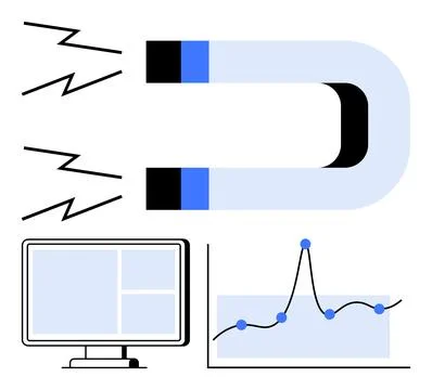 Digital Marketing Concept with Magnet, Computer Screen, and Line Graph for .. Stock Illustration
