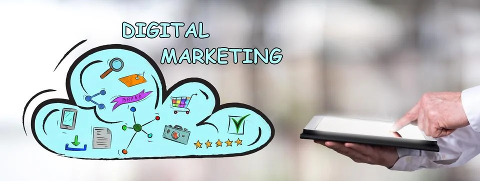 Digital marketing concept with man using a tablet Stock Photos