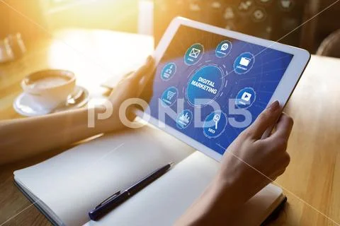 Digital marketing concept on screen. Business and internet concept. Stock Photos