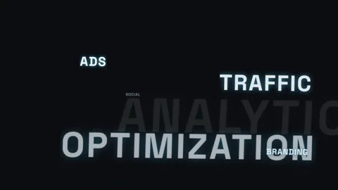 Digital marketing concept words floating against dark background Stock Footage 343881091