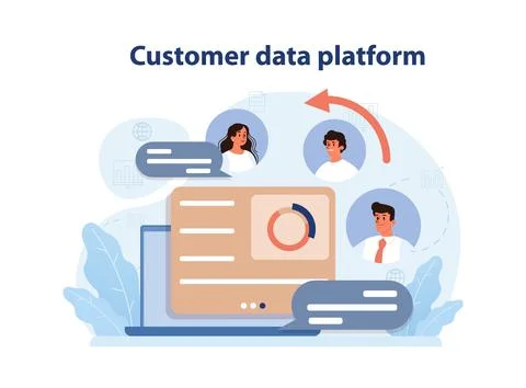 Digital marketing. Customer data platform or CDP. Client profile, portfolio Stock Illustration
